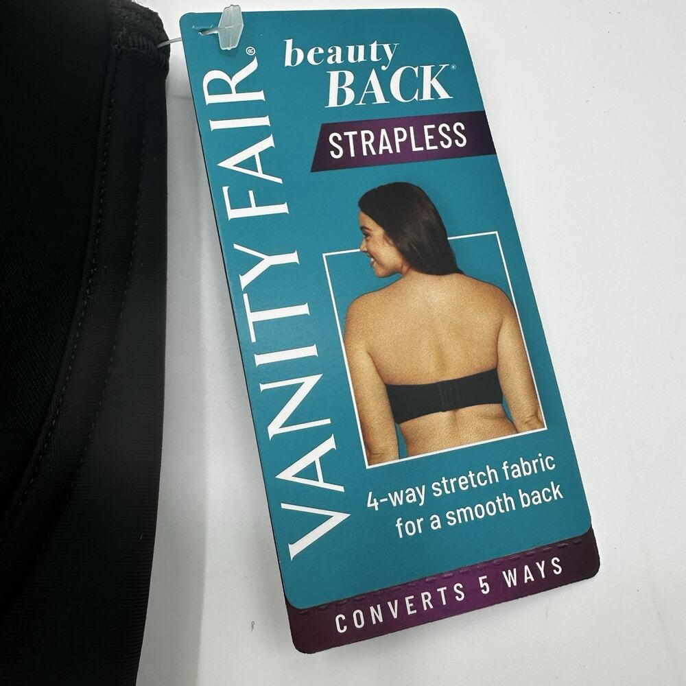 Vanity Fair 40D Beauty Back Strapless‎ Convertible Bra 74380 Black NWT $50
